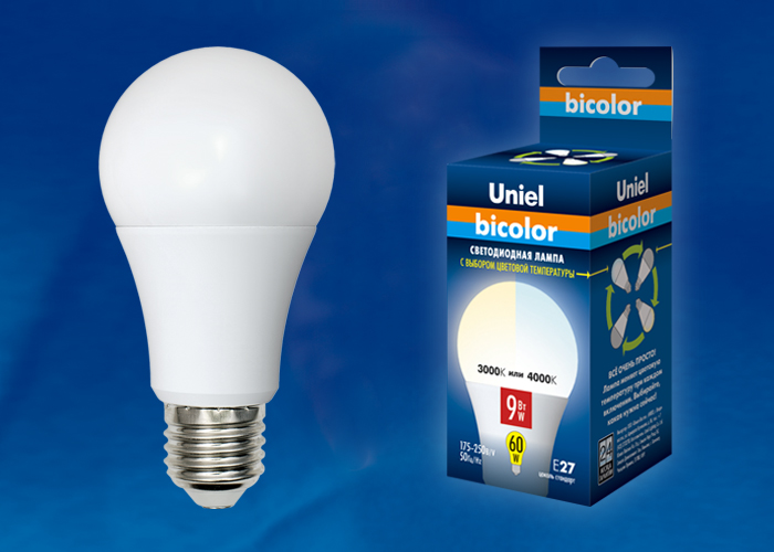 LED-A60-9W/WW+NW/E27/FR PLB01WH Лампа светодиодная. Форма «А», матовая. Серия Bicolor. Теплый белый LED-A60-9W/WW+NW/E27/FR PLB01WH Лампа светодиодная. Форма «А», матовая. Серия Bicolor. Теплый белый